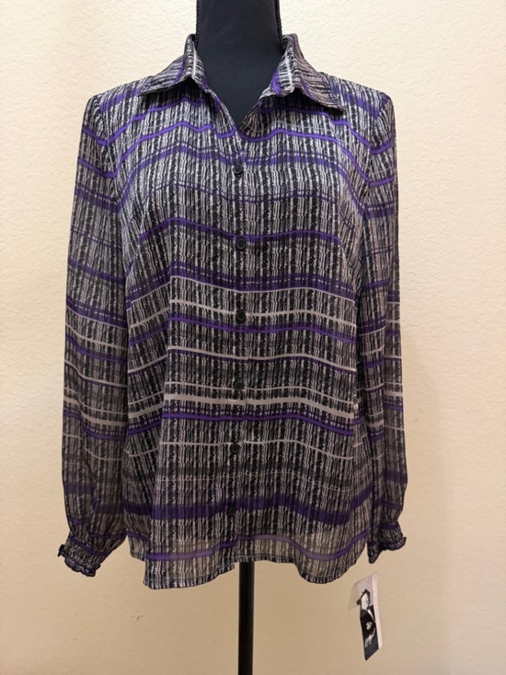 Peter Nygard Purple and Black Abstract Stripe Top